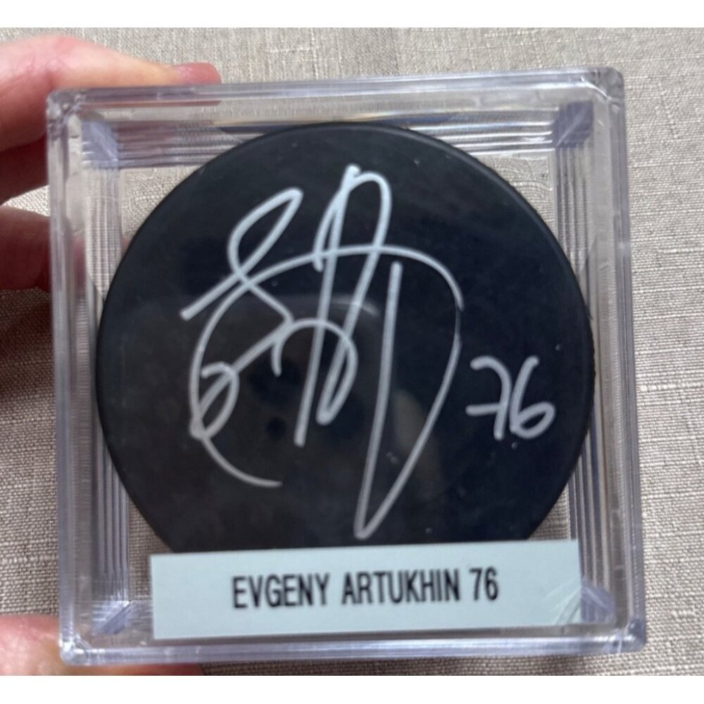 Autographed Evgeny Artyukhin Hockey Puck With Display Case